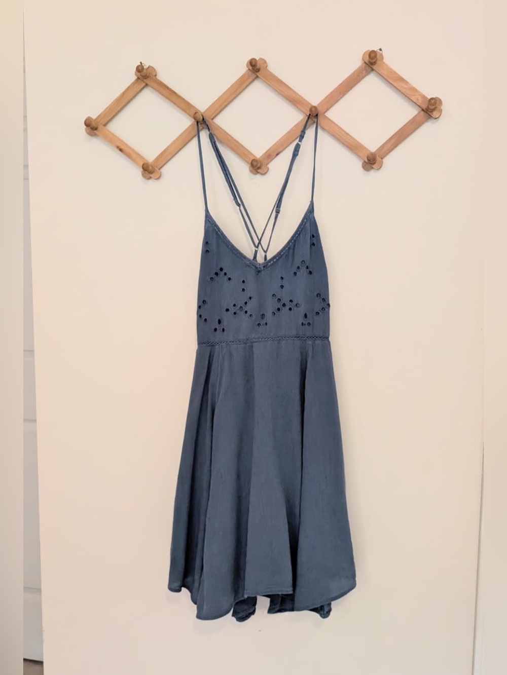 Abercrombie & Fitch Dusty Blue Eyelet Backless Dress